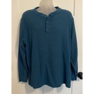L.L. BEAN Mens Thermal Henley Long Sleeve BLUE Cotton Size XL Regular